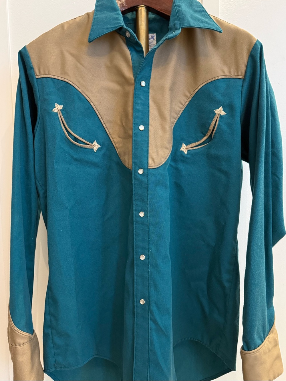 VTG ROCKMOUNT TRU-WEST TWO TONE WESTERN SHIRT CUSTOM FITTED 16.5 L PEARL SNAP